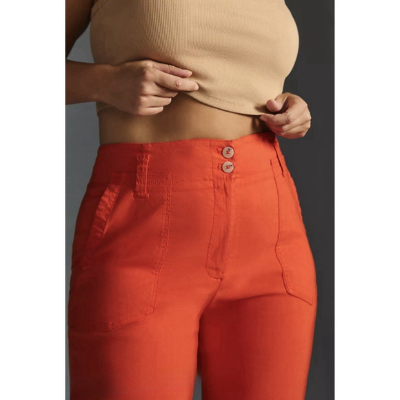 Anthropologie Maeve The Naomi Wide-Leg Flare Pants Plus Size 26W Orange Preppy - Picture 5 of 16